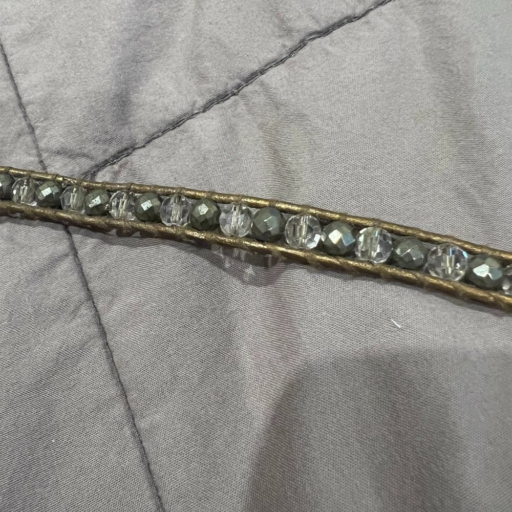 Chan Luu Single Wrap Bracelet goldish leather silver crystal beads